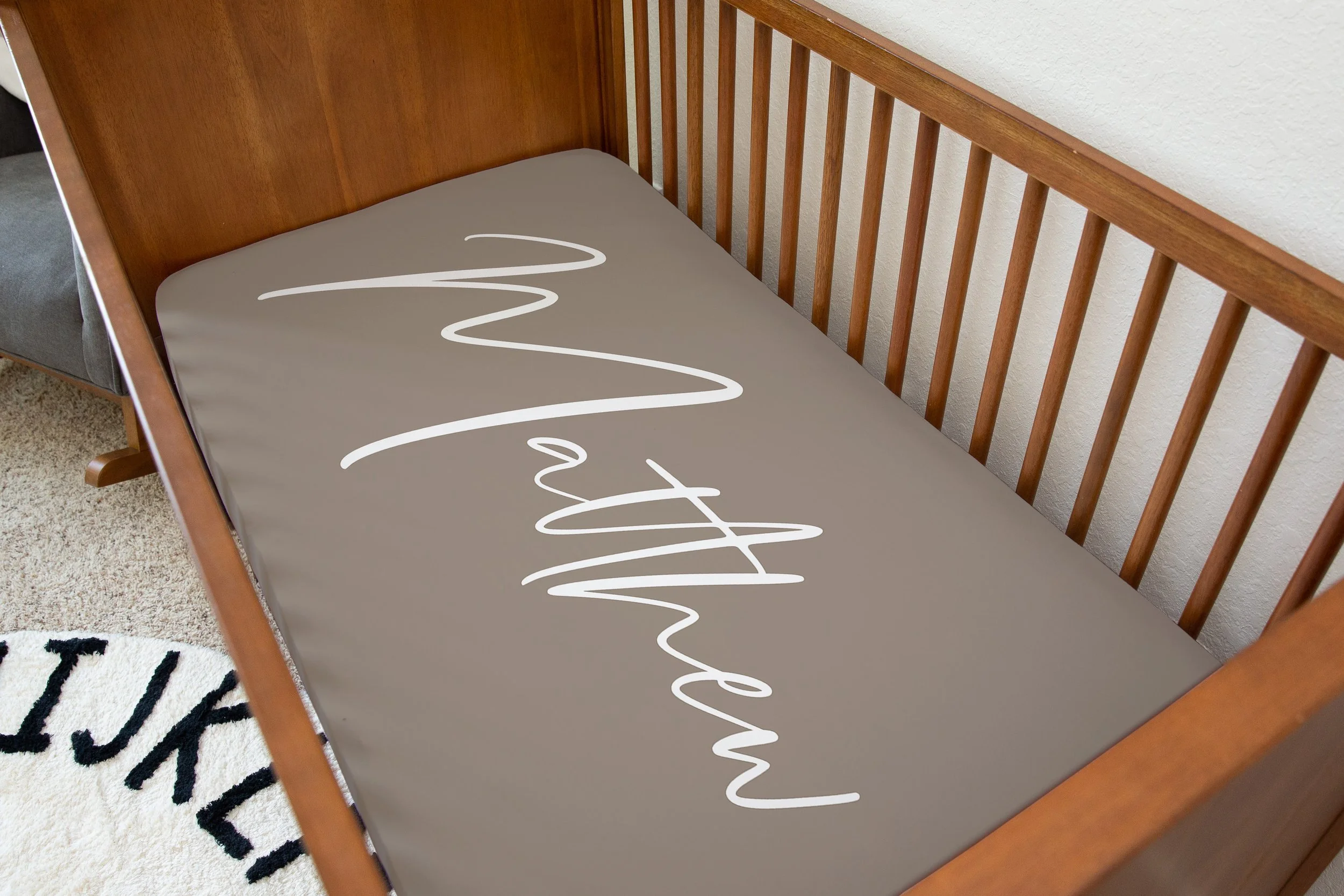 Neutrals Collection Taupe Personalized jersey Crib Sheet